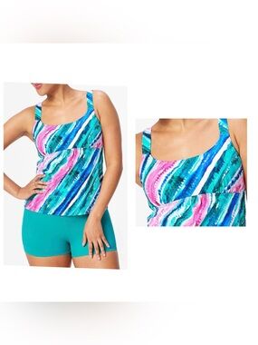 Kim Gravel x Swimsuits For All Rainbow Stripe Tankini Set Bike Shorts Size 6 NWT